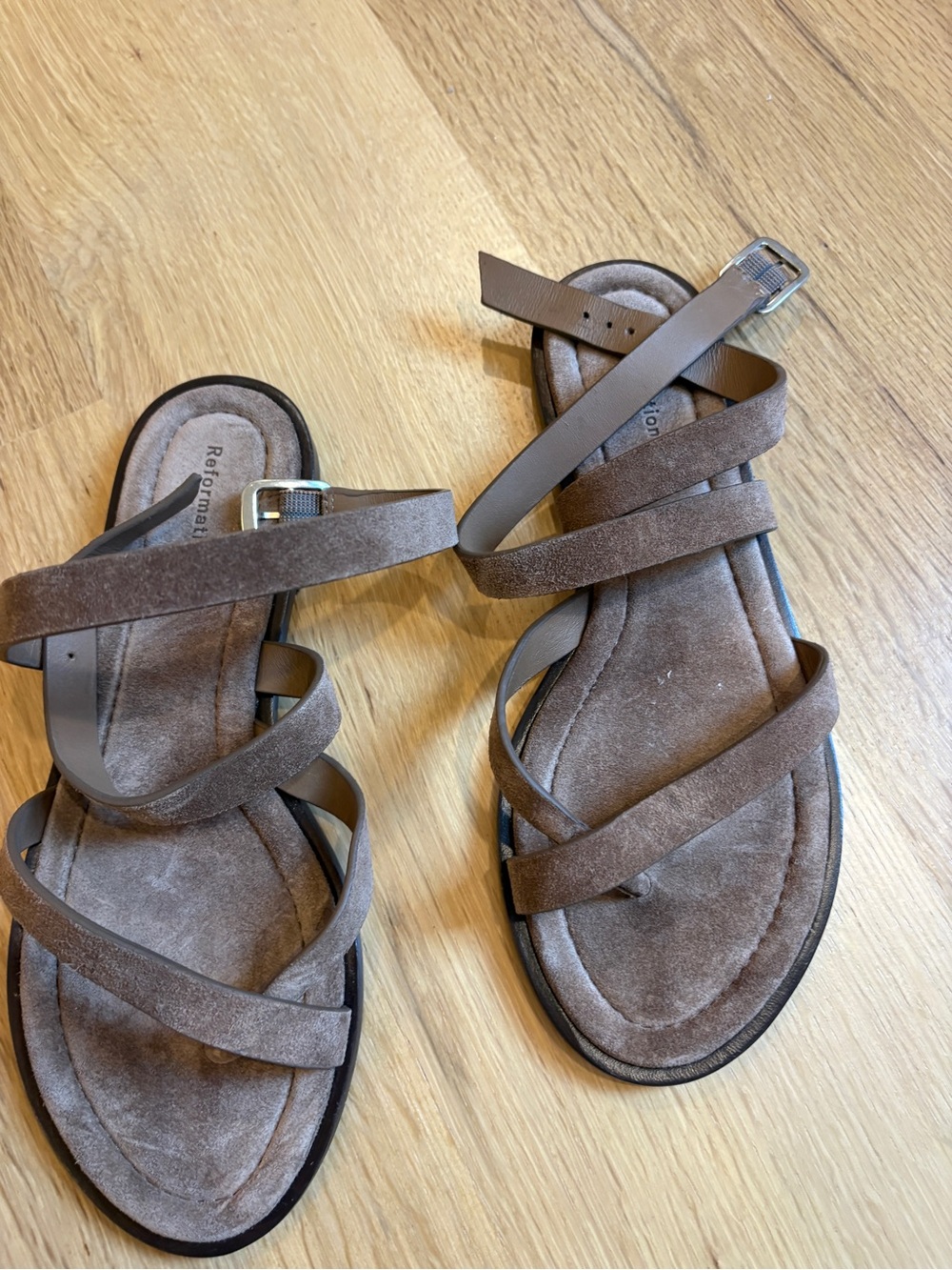 Reformation Brown Taupe Suede Strappy Ankle Buckle Sandals